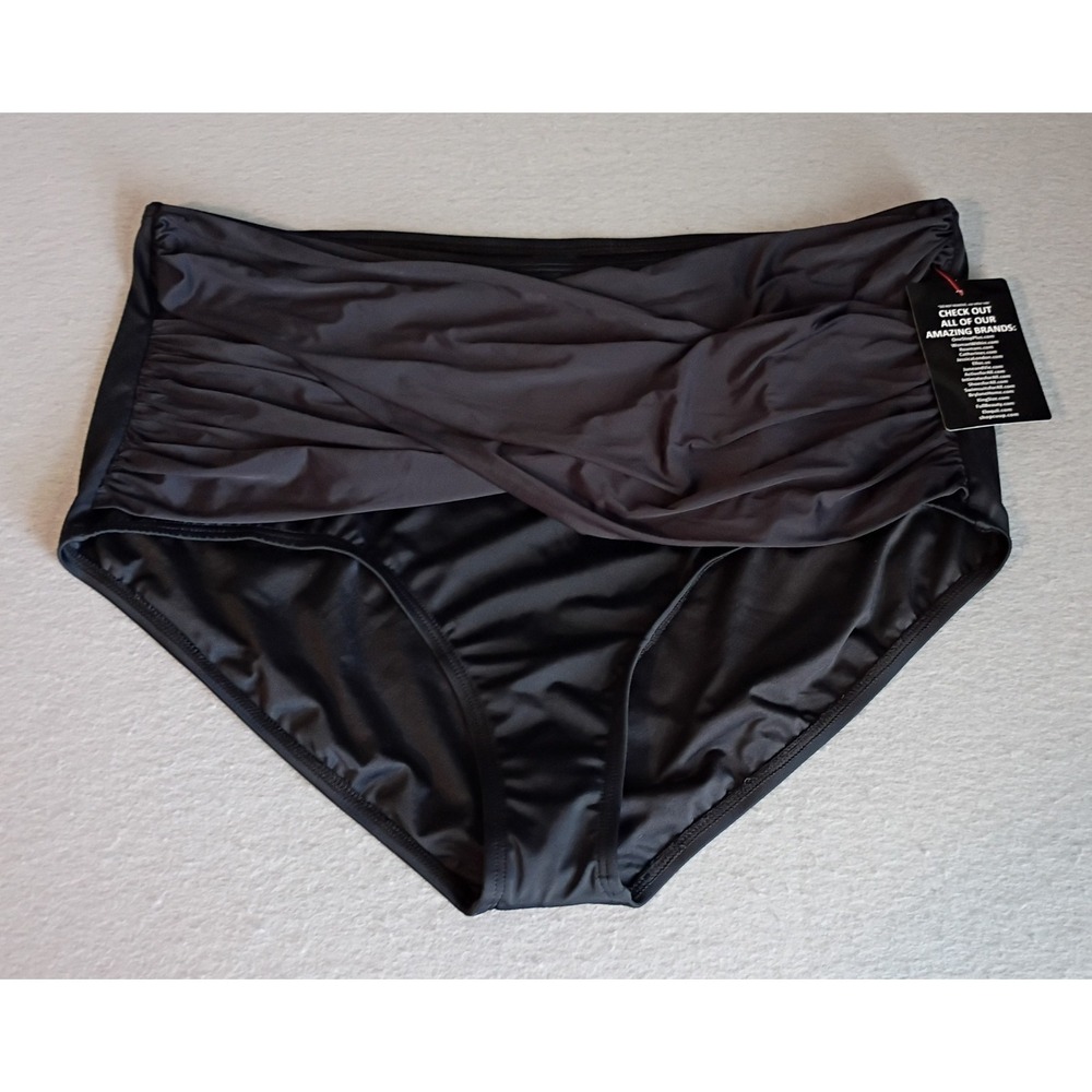 New Swimsuits for All Women's Black Swim Bottom Briefs, Cut Out, Sz 24
